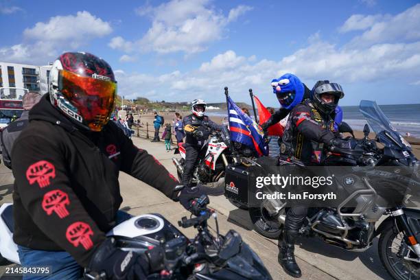 Hundreds of bikers park on the seafront as they arrive in Scarborough after completing a memorial bike ride for Dave Myers of the Hairy Bikers on...