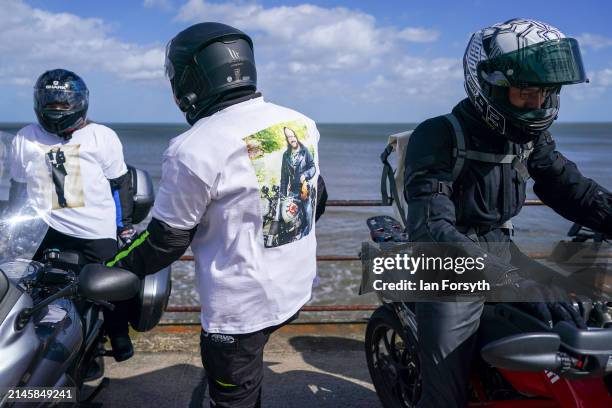 Hundreds of bikers park on the seafront as they arrive in Scarborough after completing a memorial bike ride for Dave Myers of the Hairy Bikers on...