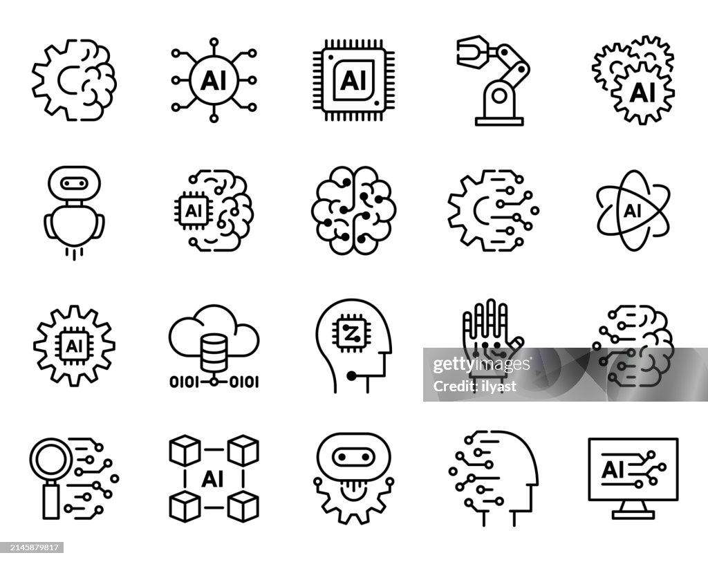 Artificial Intelligence Line Icon Set