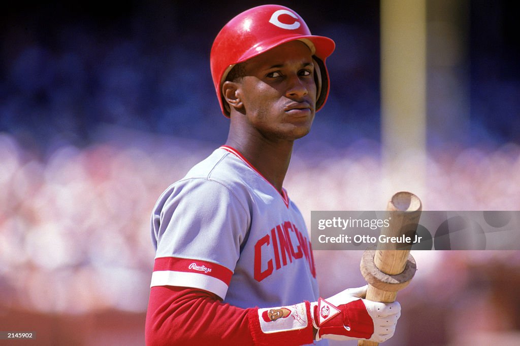 Eric Davis holds his bat
