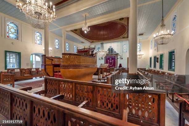 the ahrida(ohrid) synagogue in fatih district of istanbul, turkey - jewish prayer shawl stock pictures, royalty-free photos & images