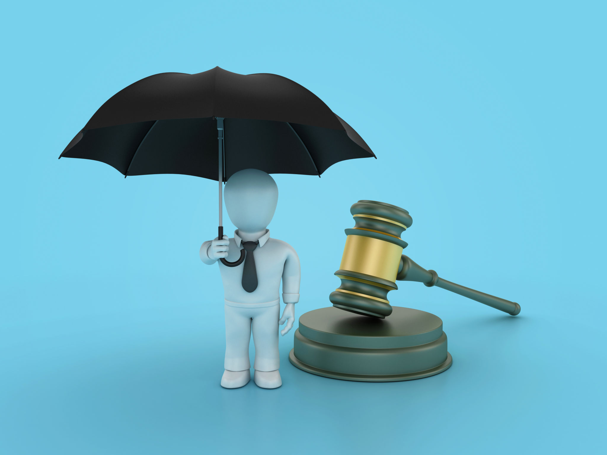 Legal Gavel with Cartoon Business Person with Umbrella Legal Gavel with Cartoon Business Person with Umbrella