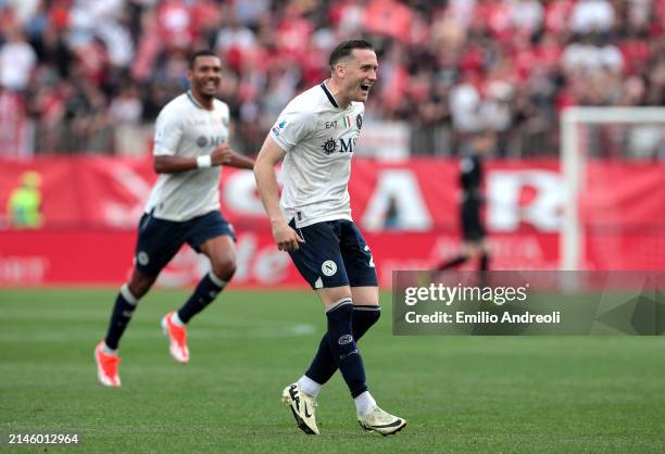 Piotr Zielinski of SSC Napoli celebrates scoring his team's third goal during the Serie A TIM match between AC Monza and SSC Napoli at U-Power...