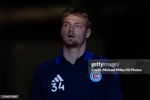 Chris Brady of Chicago Fire before a game between Houston Dynamo FC and Chicago Fire FC at Soldier Field on April 6, 2024 in Chicago, Illinois.