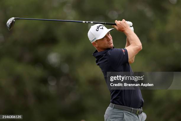 Alex Noren of Sweden plays his tee shot on the 2nd hole during the final round of the Valero Texas Open at TPC San Antonio on April 07, 2024 in San...