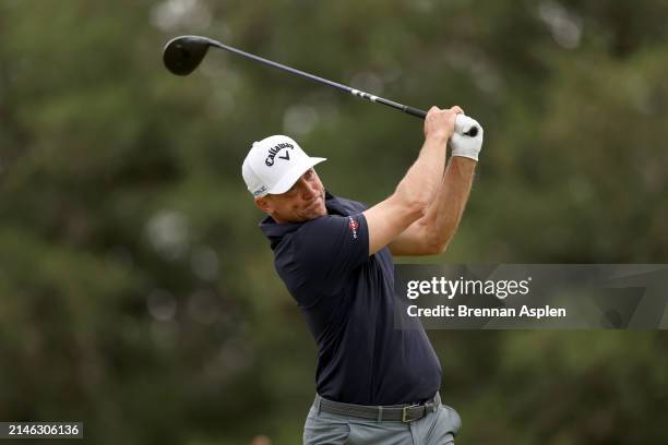 Alex Noren of Sweden plays his tee shot on the 2nd hole during the final round of the Valero Texas Open at TPC San Antonio on April 07, 2024 in San...