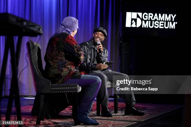 Stevie Van Zandt speaks with Schyler O'Neal at TeachRock Backstage Pass with Stevie Van Zandt at GRAMMY Museum L.A. Live on April 05, 2024 in Los...