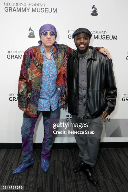 Stevie Van Zandt and Schyler O'Neal attend TeachRock Backstage Pass with Stevie Van Zandt at GRAMMY Museum L.A. Live on April 05, 2024 in Los...