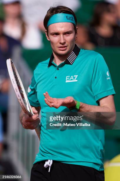 Alexander Bublik of Kazakhstan reacts against Borna Coric of Croatia in their Men's Singles Round of 64 match during day one of the Rolex Monte-Carlo...