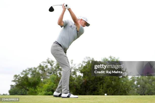 Brendon Todd of the United States plays his tee shot on the 2nd hole during the final round of the Valero Texas Open at TPC San Antonio on April 07,...