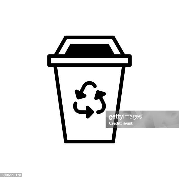 pixel perfect vector line icon für abfallrecycling - mülltonne stock-grafiken, -clipart, -cartoons und -symbole