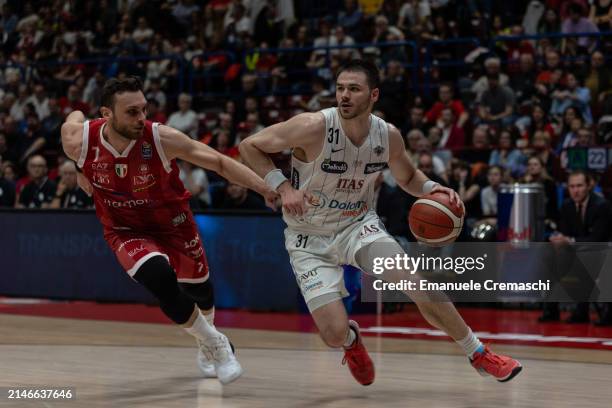 Matt Mooney, #31 of Dolomiti Energia Trentino, dribbles the ball during the LBA Lega Basket Serie A Round 26 match between EA7 Emporio...