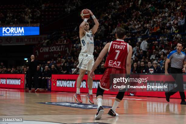 Matt Mooney, #31 of Dolomiti Energia Trentino, shoots the ball during the LBA Lega Basket Serie A Round 26 match between EA7 Emporio...
