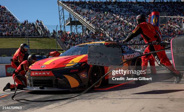 Bubba Wallace, driver of the McDonald's Toyota, pits during the NASCAR Cup Series Cook Out 400 at Martinsville Speedway on April 07, 2024 in...