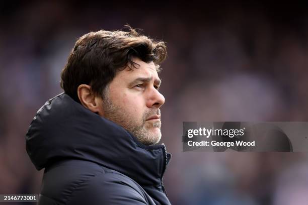 Mauricio Pochettino, Manager of Chelsea, looks on prior to the Premier League match between Sheffield United and Chelsea FC at Bramall Lane on April...