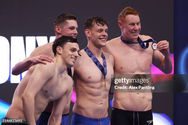 Thomas Dean of Bath Performance Centre, Matthew Richards of Millfield, James Guy of Millfield, and Duncan Scott of University of Stirling pose for a...