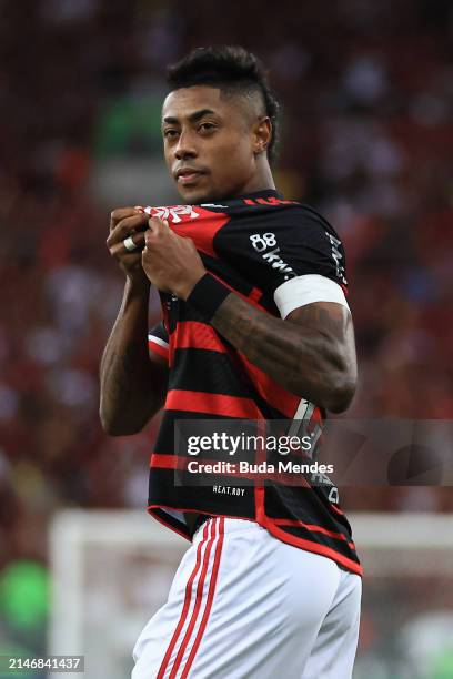 Bruno Henrique of Flamengo celebrates after scoring the team's first goal during the second leg of the final of Campeonato Carioca 2024 between Nova...