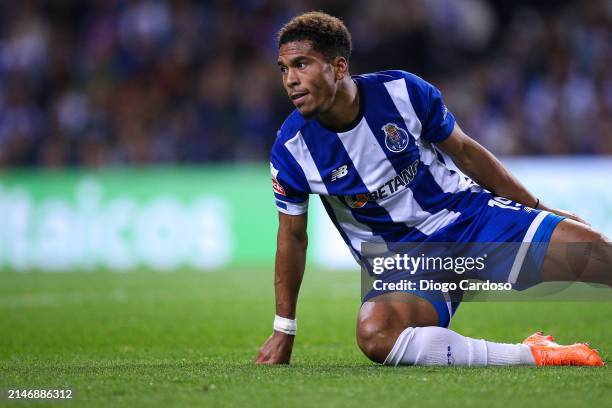 Danny Namaso of FC Porto gestures during the Liga Portugal Bwin match between FC Porto and Vitoria Guimaraes at Estadio do Dragao on April 07, 2024...