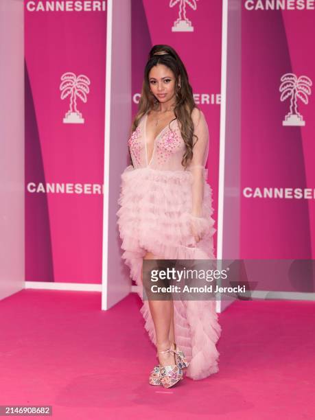 Vanessa Morgan attends the pink carpet during the 7th Canneseries International Festival - Day Three on April 07, 2024 in Cannes, France.