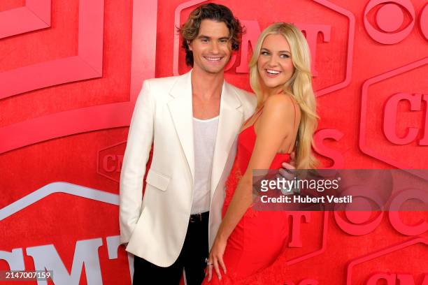 Chase Stokes and Kelsea Ballerini attend the 2024 CMT Music Awards at Moody Center on April 07, 2024 in Austin, Texas.
