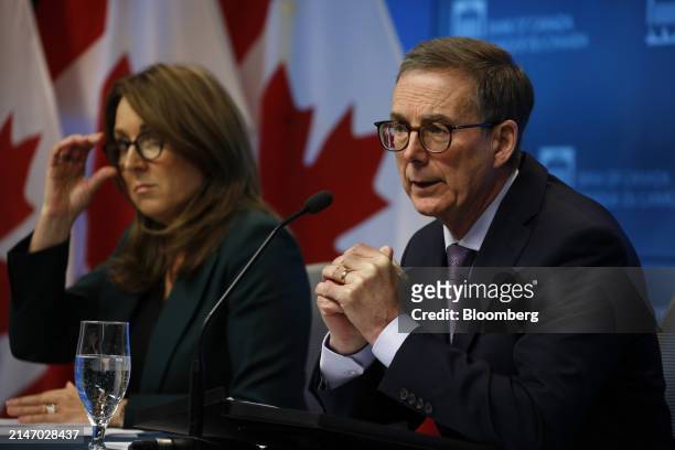 Tiff Macklem, governor of the Bank of Canada, right, and Carolyn Rogers, senior deputy governor of the Bank of Canada, during a news conference in...