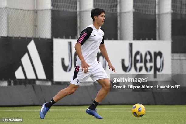 Javier Gil Puche during a Juventus U19 Training Session at Allianz Training Center on April 10, 2024 in Vinovo, Italy.