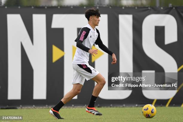 Adam Boufandar during a Juventus U19 Training Session at Allianz Training Center on April 10, 2024 in Vinovo, Italy.