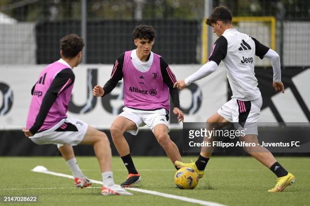 Adam Boufandar during a Juventus U19 Training Session at Allianz Training Center on April 10, 2024 in Vinovo, Italy.
