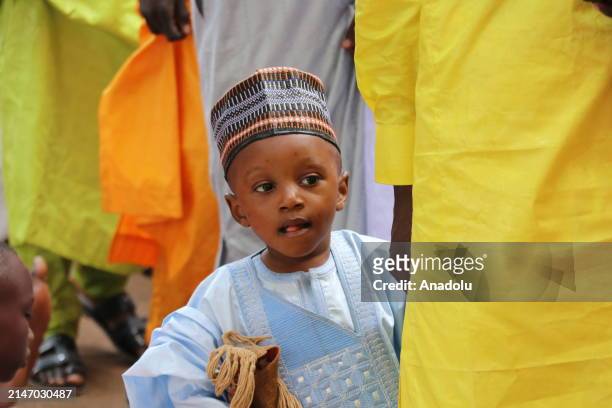 Muslims gather to perform Eid al-Fitr prayer at Yaounde Central Mosque on April 10, 2024 in Yaounde, Cameroon.