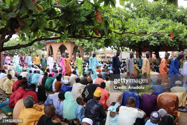 Muslims gather to perform Eid al-Fitr prayer at Yaounde Central Mosque on April 10, 2024 in Yaounde, Cameroon.