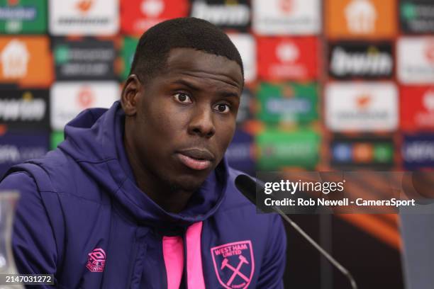 West Ham United's Kurt Zouma during the UEFA Europa League 2023/24 quarter-final first leg training and press conference at BayArena on April 10,...