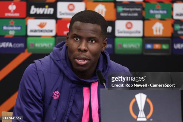 West Ham United's Kurt Zouma during the UEFA Europa League 2023/24 quarter-final first leg training and press conference at BayArena on April 10,...