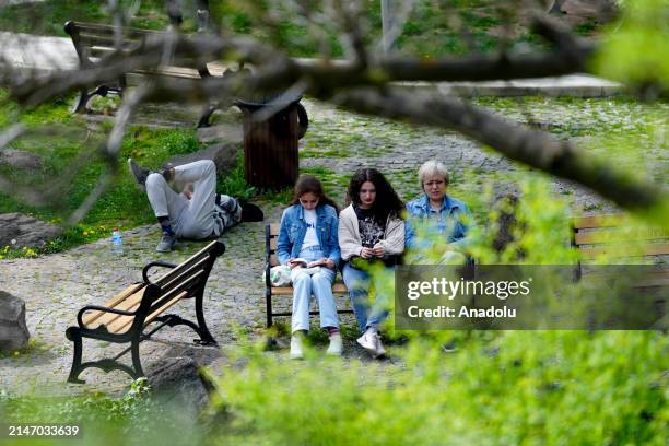 People enjoy the sunny day during the Eid al-Fitr holiday in Ankara, Turkiye on April 10, 2024. Those who spent the holiday in Ankara spent the first...