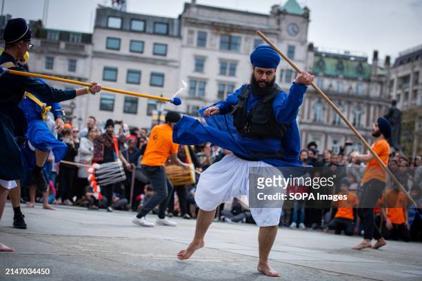 Martial artists perform during the Vaisakhi Festival at London's Trafalgar Square. The Vaisakhi Festival was co-hosted by Tommy Sandhu and Shani...