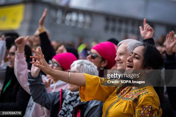 Spectators celebrate during the Vaisakhi Festival at London's Trafalgar Square. The Vaisakhi Festival was co-hosted by Tommy Sandhu and Shani Dhanda,...