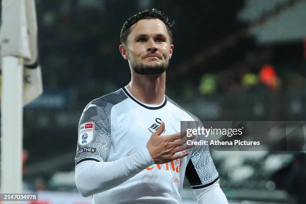 Liam Cullen of Swansea City celebrates his goal during the Sky Bet Championship match between Swansea City and Stoke City at the Swansea.com Stadium...