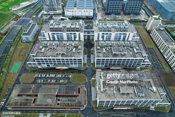 An aerial photo is showing the Alibaba Zhejiang Cloud Computing Renhe Data Center in Hangzhou, China, on April 11, 2024. The data center, situated in...