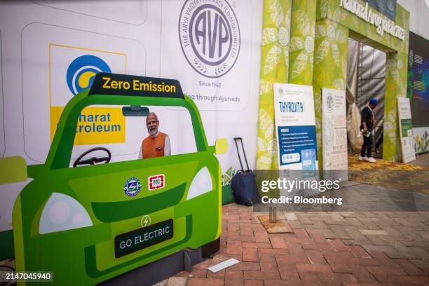 Zero emission electric car advertisement at the 5th Global Ayurveda Festival in Trivandrum, India, on Sunday, Dec. 3, 2023. For several days in...