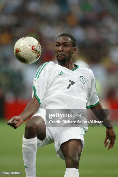 June 6: Ibrahim Al Shahrani of Saudi Arabia on the ball during the FIFA World Cup Finals 2002 Group E match between Cameroon and Saudi Arabia at...