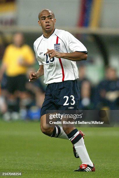 June 15: Kieron Dyer of England running during the FIFA World Cup Finals 2002 Round Of 16 match between Denmark and England at Niigata Big Swan...