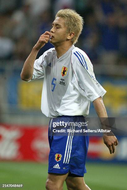 June 4: Junichi Inamoto of Japan looks dejected during the FIFA World Cup Finals 2002 Group H match between Japan and Belgium at Saitama Stadium on...