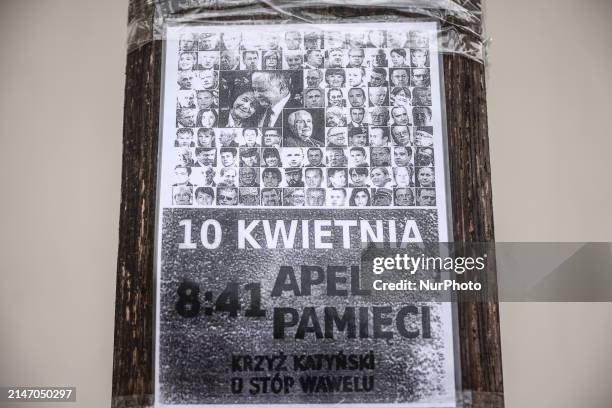 Poster commemorating the 14th anniversary of the presidential plane crash near Smolensk. Krakow, Poland on April 10th, 2024. On 10 April 2010, a...