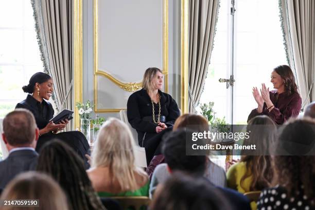 Kenya Hunt, Editor-in-Chief of ELLE UK,, Gabriela Hearst and CEO of the British Fashion Council Caroline Rush speak at a reception and panel...