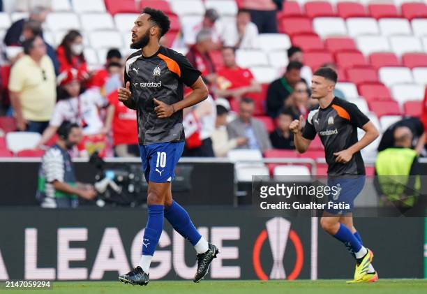 Pierre-Emerick Aubameyang of Olympique Marseille in action during the Warm up before the start of the Quarter-Final First Leg - UEFA Europa League...