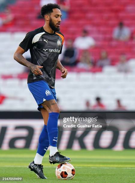 Pierre-Emerick Aubameyang of Olympique Marseille in action during the Warm up before the start of the Quarter-Final First Leg - UEFA Europa League...