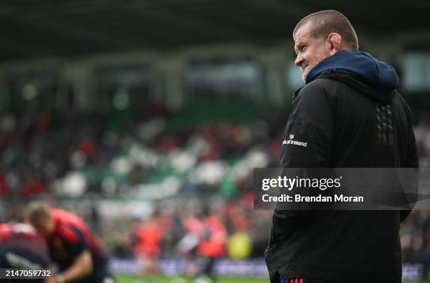 England , United Kingdom - 7 April 2024; Munster head coach Graham Rowntree before the Investec Champions Cup Round of 16 match between Northampton...