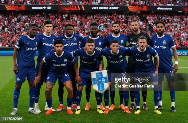 Olympique Marseille players pose for a team photo before the start of the Quarter-Final First Leg - UEFA Europa League 2023/24 match between SL...