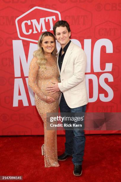 Jenna Weeks and Montana Jordan attend the 2024 CMT Music Awards at Moody Center on April 07, 2024 in Austin, Texas.