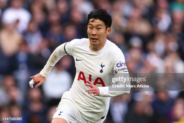 Son Heung-min of Tottenham Hotspur during the Premier League match between Tottenham Hotspur and Nottingham Forest at Tottenham Hotspur Stadium on...