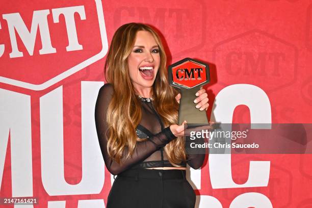 Collaborative Video of the Year winner, Carly Pearce poses in the press room during the 2024 CMT Music Awards at Moody Center on April 07, 2024 in...